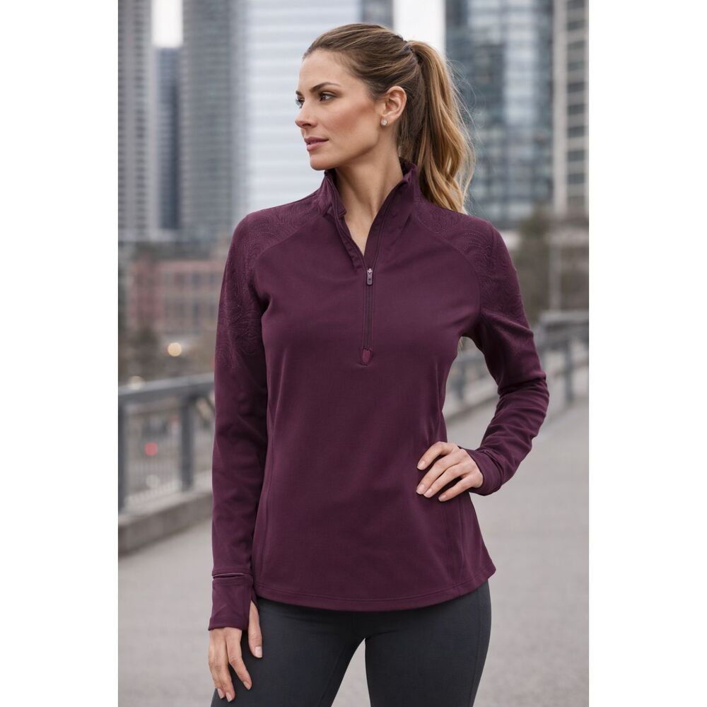 Lululemon Toasty Tech 1/2 Zip Top in Black Cherry Size 8 Embossed Sleeve